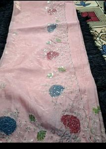 Pink kasap &amp; sequins work Saree