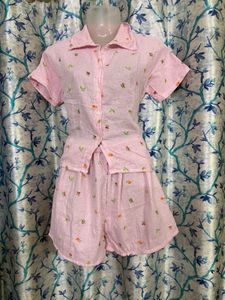 Pink Fruit Print Pajama Set