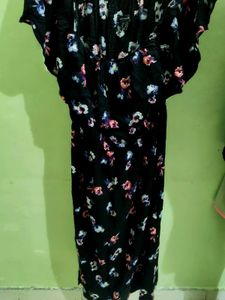 Black Floral Print Midi Dress