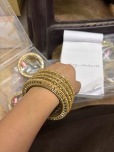 Elegant Gold Bangles with Mirror Work