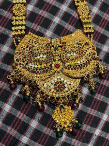 long Gold Necklace with Stones
