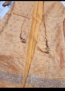 Elegant Yellow Embroidered Gaown Set with koti