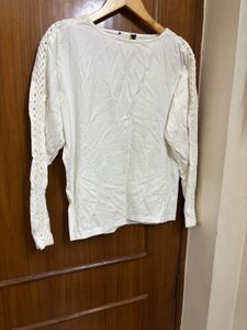 White Lace Sleeve Top
