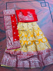 Vibrant Yellow &amp; Red Lehenga Choli Set