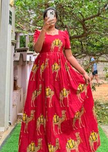 Vibrant Red Camel Print Maxi Dress
