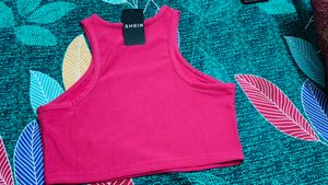 SHEIN Pink Racerback Crop Top