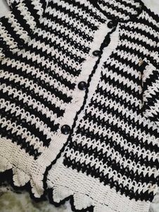 Chic Black & White Crochet Cardigan