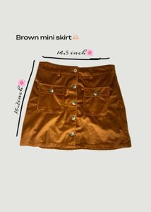 Brown Button-Down Mini Skirt
