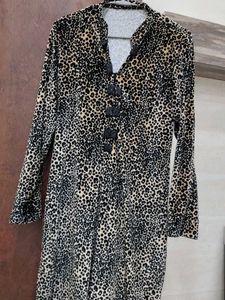 Leopard Print Kurta with Black Buttons
