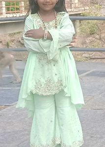 Girls' Light Green Embroidered Kurta Set