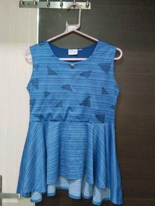 Blue Geometric Print Peplum Top