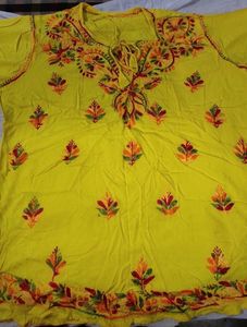 Yellow Embroidered Short Kurta