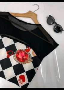 Stylish Checkerboard Embellished Top