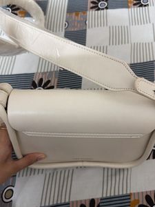 Cream Flap Crossbody Bag with Gold Chain