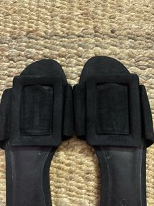 MANGO Stylish Black Buckle Slide Sandals