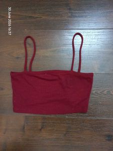 Maroon Ribbed Spaghetti Strap Crop Top
