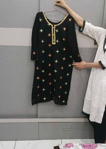 Elegant Black Kurta Set with Red Dupatta