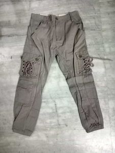 Gray Cargo Pants with Lace Detail