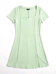 Light Green Ribbed Square Neck Dress🪄🪄