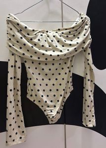 Polka Dot Off-Shoulder Mesh Top