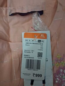 Peach Embroidered Kurta with Silver Stripes