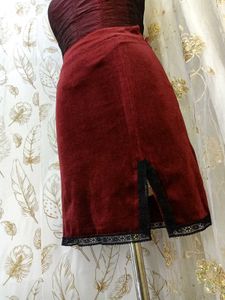 Velvet Mini Skirt with Lace Trim