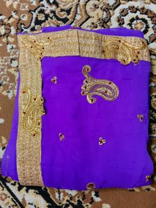 Purple Saree with Gold Embroidery