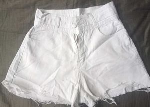 White High Waist Denim Shorts Raw Hem Summer Must