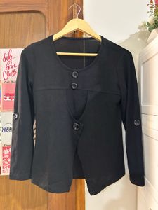 Black Button Detail Long Sleeve Top