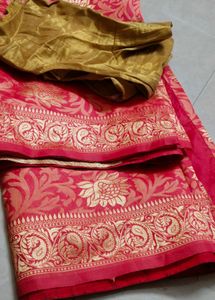 Red Banarasi Silk Saree with Blouse