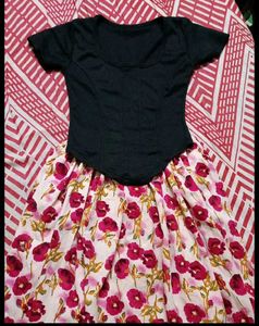 Black Corset Top &amp; Floral Skirt Set