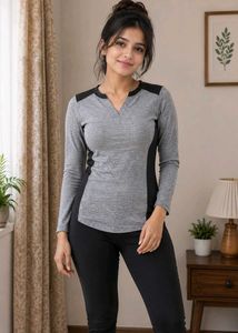 Stylish Grey & Black Long Sleeve Top