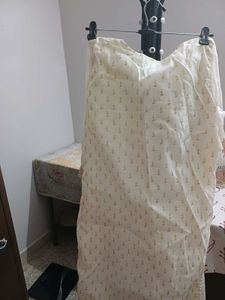 Elegant Cream Kurta with Pink &amp; Gold Print