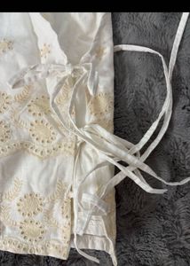 White Lace-Up Broderie Anglaise Blouse
