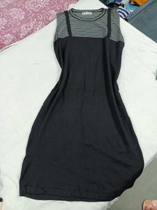 Black Sleeveless Dress with Striped Top