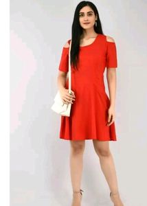 Flash ⚡Sale ❤️Cold Shoulder Flared Red Dress