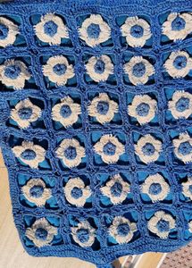 Crocheted Blue Floral Tote Bag