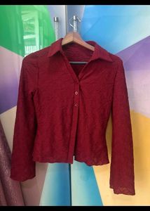 Stylish Maroon Textured Button-Up Top
