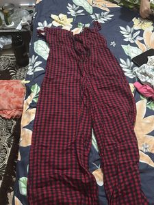 Red &amp; Black Gingham Jumpsuit