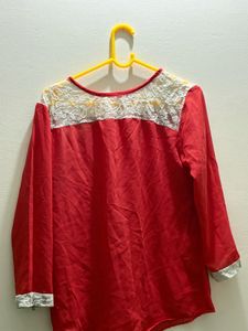 Elegant Red Tunic with Lace Detail