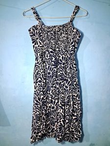 Navy &amp; White Print Summer Dress