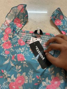 Blue Floral Smocked Peplum Top