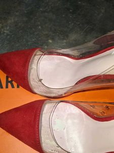 Red Suede Clear Panel Heels
