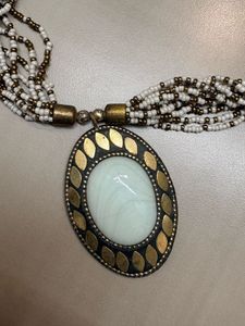 Boho Beaded Necklace with Oval Pendant
