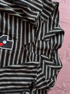 Striped Tie-Sleeve V-Neck Top