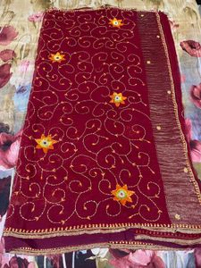 Maroon Embroidered Saree