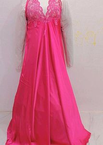dubai Vibrant Pink Lace Trim Nightgown