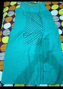 Teal Kurta with Embellished Neckline