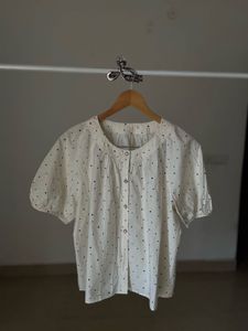 White Polka Dot Puff Sleeve Top