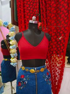 Red Sports Bra Crop Top